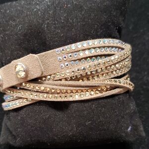 Touchstone Crystal Tan Suede Wrap Bracelet with Aurora Borealis Crystals